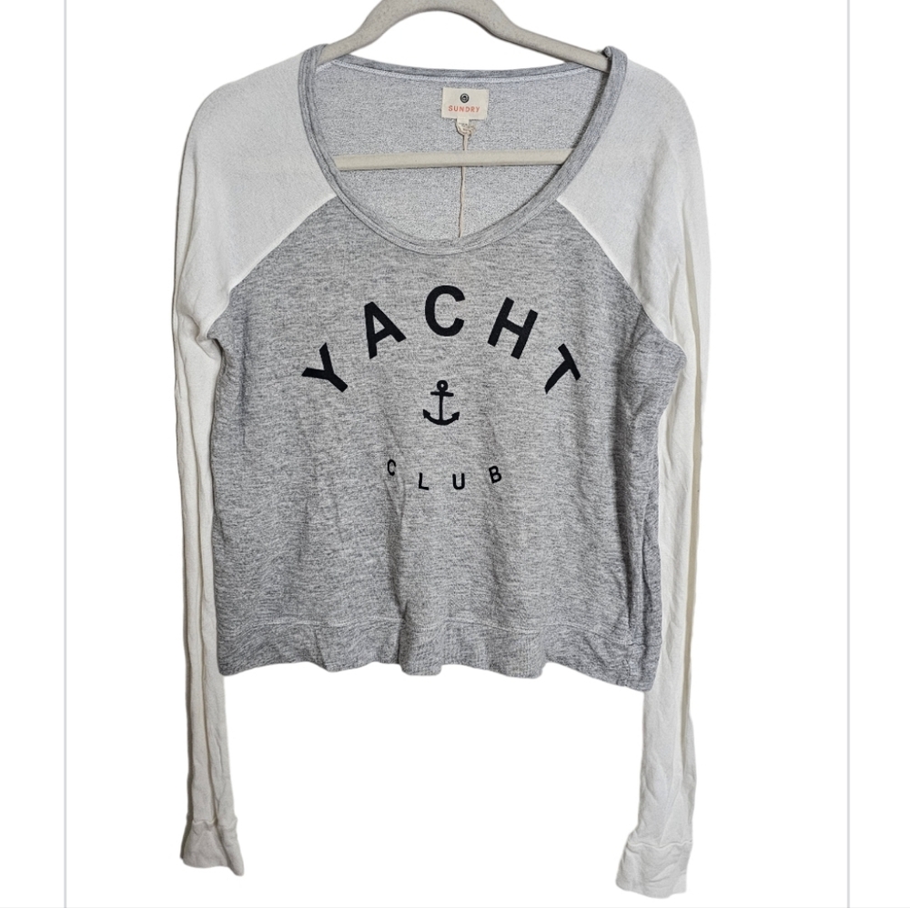 Sundry Gray & White "Yacht Club" Long Sleeve Raglan Top